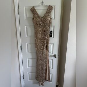 Gold Sparkly Gown with High Slit